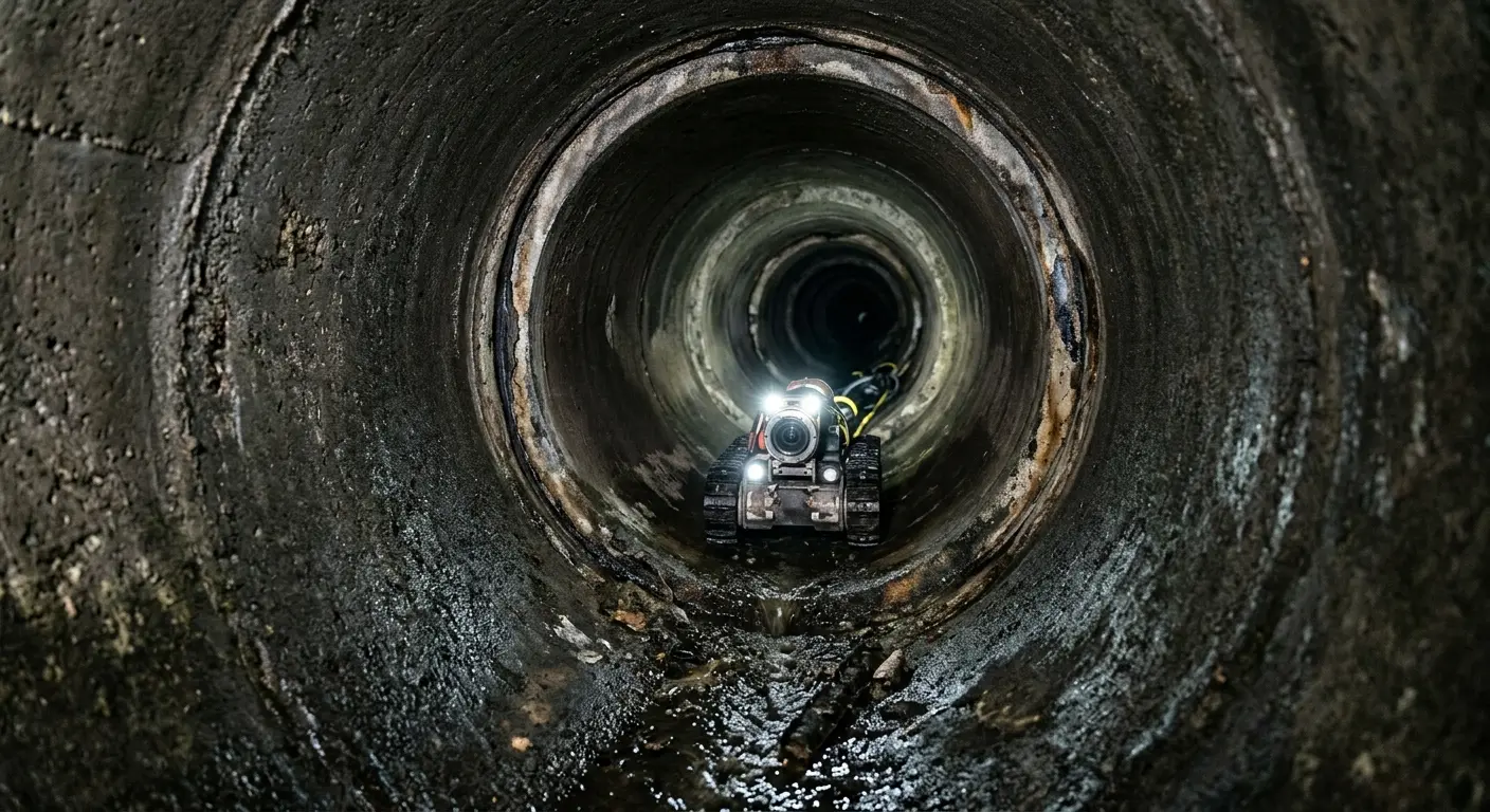 Robotic sewer camera inspecting pipe interior for Drain Snake Service in New Brighton